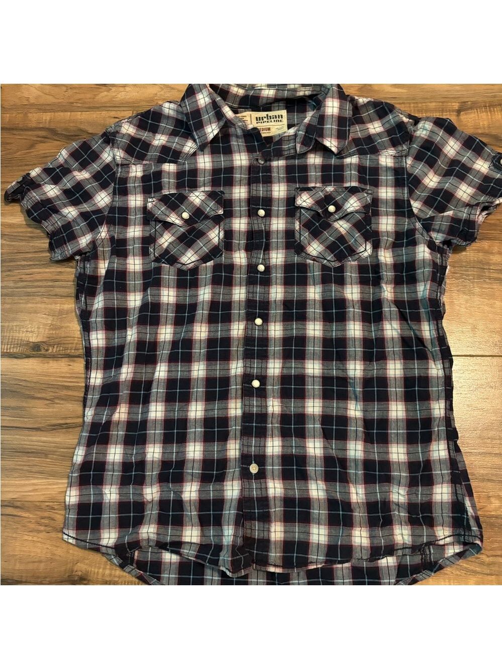 Urban Pipeline Navy and Red Plaid Shirt